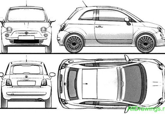 Fiat 500 (2008) (Фиат 500 (2008)) - чертежи (рисунки) автомобиля